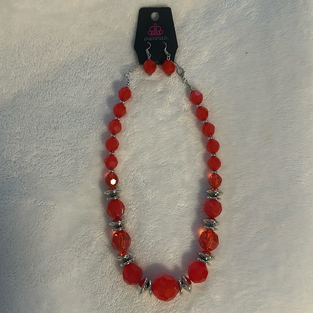 Paparazzi Red Beaded Necklace and Earring Set